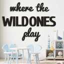 Beeveer Where the Wild Ones Play Nursery Sign Wooden Playroom Wall Decor Playroom Decoration Word Play Room Sign for Wall Plaques 11 Pcs(40 Inch,Black)