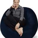 Sofa Sack Bean Bag Chair Cover Only, for Adults and Kids, Without Filling Comfy Fluffy Round or Oval Beanbag Chair Cover Replacement, Lazy Sofa Cover for Reading Chair or Floor Chair, 3 Foot, Navy