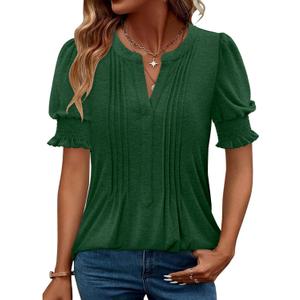 CRAZY GRID Women's Dressy Casual Top Puff Sleeve Summer Shirt Loose Trendy Pleated Blouse (3X-Large)