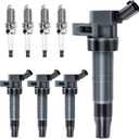 Ignition Coil Pack and Spark Plugs Set of 4 Compatible with Hyundai Sonata 2009-2010, Tucson 2010-2013, Santa Fe 2010-2012 & Kia Forte(Koup) 2010-2013, Optima, Sorento, Sportage, Replace UF611, 4469