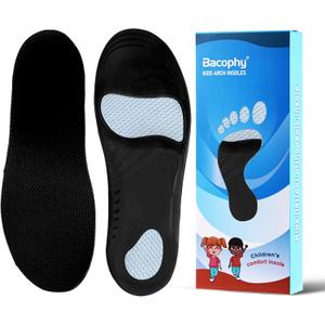 Bacophy Kids Orthotic Arch Support Insoles, Plantar Fasciitis Cushioning Shoe Inserts, Shock Absorption Velvet Surfaces Deep Heel Cup Chinldren Inner Soles for Flat Feet, Feet Heel Pain Relief (XL) (5-6.5 M Big Kid, Black)