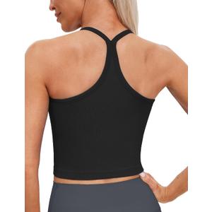 MathCat Seamless Y Back Workout Tank Tops - Spaghetti Straps Racerback Longline Sports Bras Ribbed Padded Yoga Crop Tops, 

Medium Size