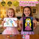 FUNNYB&G Foil Art Craft Kit for Girls 4-10 Years Old: Mess-Free & No-Glue, Create 16 Sparkly Princess Unicorn Pictures – Perfect Travel Toy & Birthday Gift for Kids (Princess)