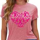 Breast Cancer Shirts Women Pink Ribbon Heart Tshirt Breast Cancer Awareness Tops (Medium)