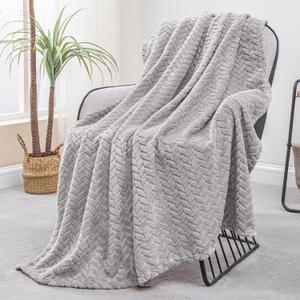 Exclusivo Mezcla Fleece Throw Blanket for Couch, 50x70 Inches Soft Cozy Jacquard Flannel Blankets, Lightweight Fuzzy Plush Warm Throws for Winter, Light Grey