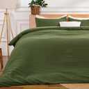 Green Duvet Cover Queen Size, 100% Sandwashed Cotton Soft Queen Duvet Cover Set 3 Pieces with Zipper Clousre & Corner Buttons (Green, Queen 90 x 90)