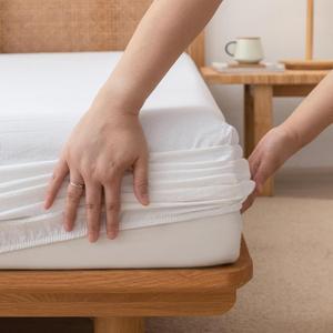 BESTOUCH Queen Fitted Sheet Bedding - Bottom Sheet - Breathable - 100% Washed Cotton Linen-Like - 16-19 Inch Deep Pocket Fits Mattress - Fade Resistant Soft Comfy Durable Easy Care Bright White
