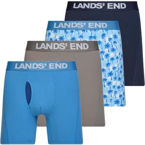 Lands' End Mens Underwear 4 Pack Mens Boxer Briefs for Men Breathable Double Brushed Polyester L