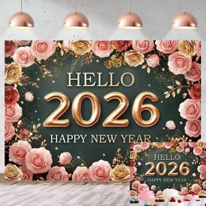 Happy New Year Backdrop Hello 2026 New Years Eve Photography Background for 2026 New Year Party Decoration Supplies (7x5FT210x150cm)
