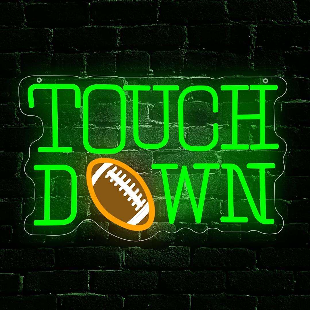 Football Neon Sign, Touch Down LED Neon Light Signs for Wall Decor Sports Rugby Light up Sign Lamp for Party Bar Bedroom Pub Man Cave Decor Birthday Gift for Fans Dimmable USB Powered (16.2"*9.9")