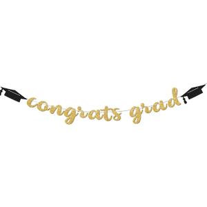 Congrats Grad Banner 2026 Gold Party Grad Decorations, Pre-Strung Graduation Banner Class of 2026, Congrats Grad Sign for Backdrop, Wall Grad Decor or Graduation Party Supplies