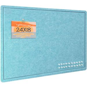 Bulletin Board, 24 x 18 inches Felt Board Decorative Pin Board, Cork Board Alternative for Wall, Foldable Self-Adhesive Vision Board Mood Board with 20 Pushpins - Turquoise Blue