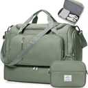 Travel Duffle Bag, Weekender Bags for Women,Overnight Weekend Carry On Personal Item Travel Bag with Shoes Compartment & Toiletry Bag,Olive Green