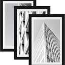 ELSKER&HOME 27x40 Poster Frame Black 3 Pack, Display 24 x 36 Pictures with Mat or 27 x 40 Poster Without Mat, Include 3 Wall Art Prints, Horizontal and Vertical Wall Mounting (Black with White Mat)