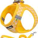 AIITLE No Pull Dog Harness and Leash Set, Step in No Chock Soft Mesh Dog Harnesses Reflective for Extra-Small Puppy Dogs and Cats, Plaid Dog Vest Harness for Pets Yellow , Size XXS