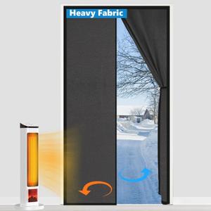 Magnetic Thermal Insulated Door Curtain Fits Door Size 38" x 83", Curtain Size 40" x 84", Thicker Layered Fabric Insulated Door Cover, Keep Warm Winter & Cool Summer, Dark Grey Fabric