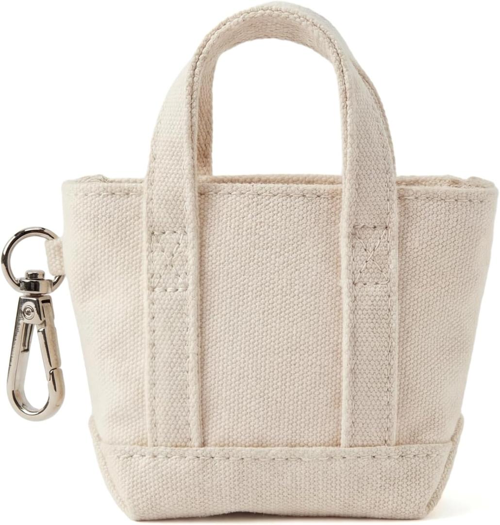 Sadnyy 1 Pcs Mini Tote Bag Keychain for Coin Purse Charm White Cotton Small Change Purse Pouch Charm Portable Backpack Pendant Key Storage, 3 x 2.75 Inches