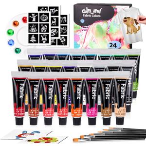 Colorful Fabric Paint Set for Clothes 24 Colors - Permanent Textile Paint Kit for Shoes, Canvas - Non-Toxic Slick Painting Set for Adults, Beginner & Artists (0.4 Fl Oz (Pack of 24))