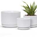 Ton Sin Plant Pots, 4.1+5.1+6.5 inch, Set of 3, Ceramic Planters with Drainage Hole and Saucer, Indoor Flower Pot with Drainage Hole, Gifts for Mom(Matte White)