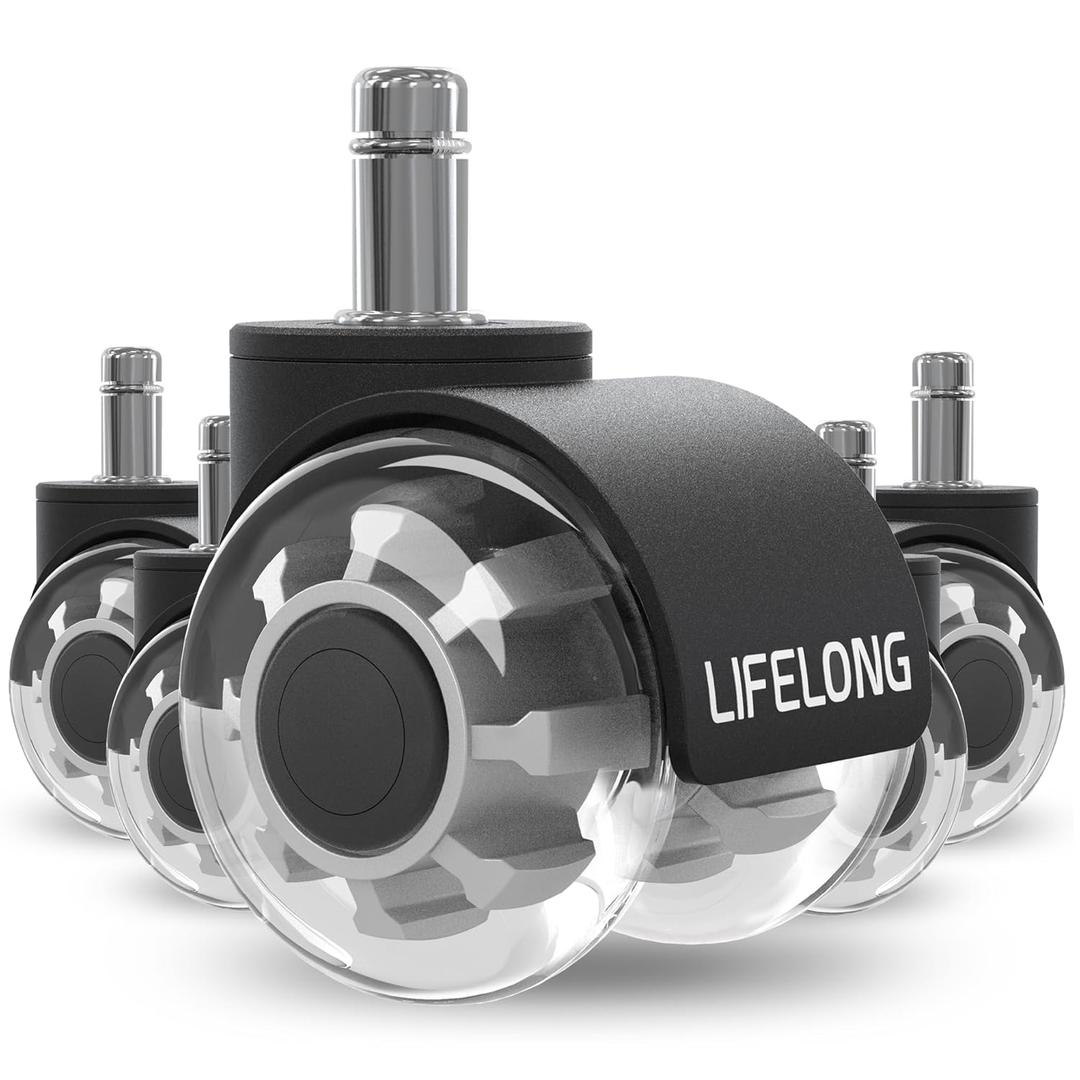 Lifelong Office Chair Wheels Replacement Rubber Chair Casters Safe for Hardwood Floors and Carpet, Set of 5, Heavy Duty Casters for Chairs Desks to Replace Office Chair Mats - Universal Size