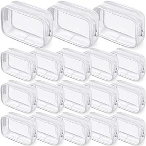 Saintrygo 18 Pack Clear Makeup Bags 7 x 5 PVC Cosmetic Bag Plastic Zippered Pouches Portable Toiletry for Women Men Travel Vacation Bathroom Organizing(Clear Color, White Border)