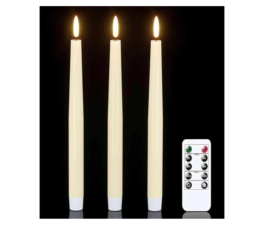 Flameless Taper Candles with Remote Timer, Real Wax LED Flickering Candlesticks Battery Operated 3D Wick for Wedding, Party, Home(Ivory, 9.84", Set of 3)