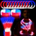 JOYIN 144 Pcs 4th of July Glow Sticks Bulk, Red White Blue 3 Colors in 1 Glow in the Dark Stick, Lightup Bracelet Necklace for Kids & Adults, Memorial Independence Day Party Accessory Favor Supply