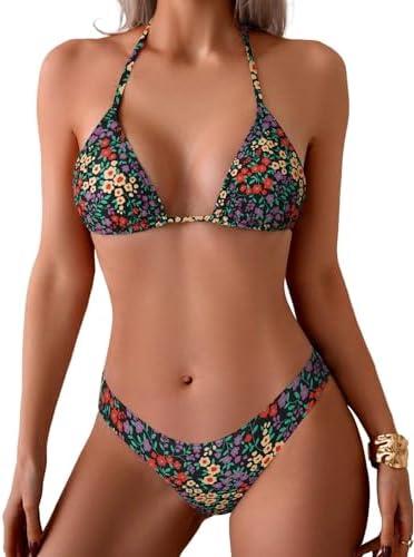 ZAFUL Womens Halter Bikini Sets Triangle Bikinis High Cut Swimsuits 2 Piece Bathing Suits Sexy Swimwear Small