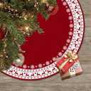 Christmas Tree Skirt, Red Tree Skirts 48 Inch with Snowflake Reindeer Rustic Farmhouse Xmas Tree Skirt Christmas Decorations for Holiday Party Decor