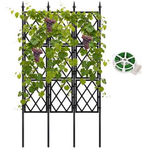 5.25FT Garden Trellis Support Fence,Metal Wall Lattice Climbing Frame for Climbing Plants Outdoor, Black Iron Pipe Fence for Potted Plants Indoor for Ivy Vines Vegetable Flower, Patio, Lawn, Yard