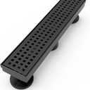 12 Inch Linear Shower Drain Rectangular Floor Drain with Accessories Square Hole Pattern Cover Grate Removable SUS304 Stainless Steel CUPC Certified Matte Black