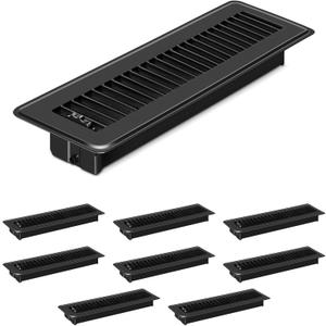 4 PCS Floor Vents Floor Registers 2x10 inch, Heavy Duty Metal Heat Air Vent Covers 2 X 10 with Rust Proof Finish for Home Office Wall Floor Registers Grilles & Vents (4, Black, 2x10 Inches)