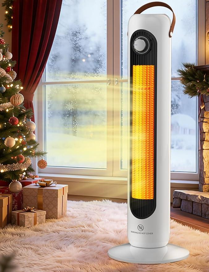 HETRAROOT Outdoor Heaters for Patio w/4 Modes, 350Sq.ft 1S Heating, 1500W PTC Ceramic Electric Patio Heater, Overheating & Tip-Over Protection, 70° Oscillating Space Heaters for Indoor Use Large Room