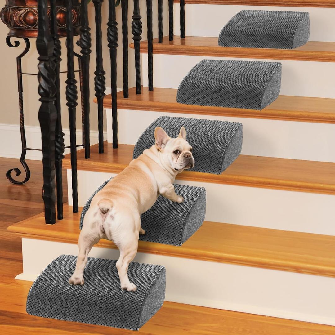 5 Pack 40D Density Foam Dog Ramp for Stairs Suits for Small Dogs Cats, Pet Steps Stairs for Staircase Stairs with Anti-Slip Bottom and Self-Sticky Pads to Fix Grey