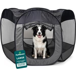 FurHaven Portable Pet Playpen for Dogs & Cats, Foldable Indoor Kitten Playpen with Mesh Sides, Pop Up Travel Dog Pen, Large, Gray