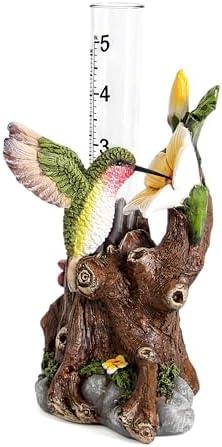 Hummingbird Rain Gauges Outdoor, Resin Hummingbird Garden Statue with a Plastic Rain Gauge, Hand Painted Birds Sculpture 5 Inch Water Gauge for Rain, Yard Patio Decor for Spring Summer