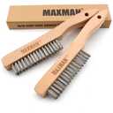 MAXMAN Wire Brush, Heavy Duty Stainless Steel Wire Brushes for Cleaning Rust, Grill Brush, Steel Brush for Paint Removal, Welding, Stiff Bristle Metal Brush with 10" Long Beech Handle, Large, 2Pcs
