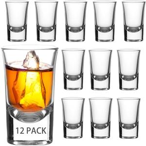 Ruckae 12 Pack 1 OZ Shot Glasses Set with Heavy Base Clear Shot Glasses Bulk for Vodka Tequila Whiskey Liquor