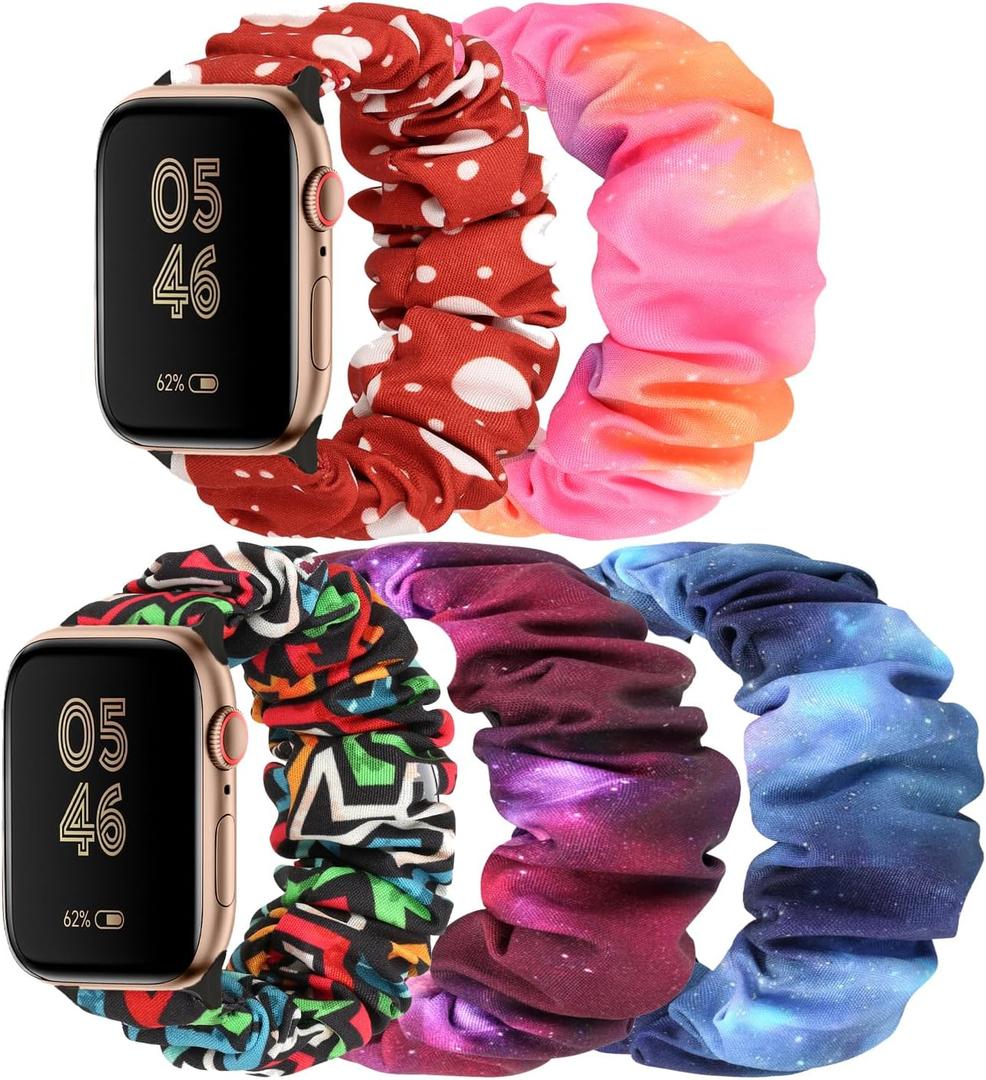 Scrunchie Watch Bands for Women Compatible with Apple Watch 38mm 40mm 41mm 42mm 44mm 45mm, Elastic Scrunchy Replacement Band Soft Stretchy Band For iWatch Series 7/6/5/4/3/2/1/SE