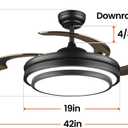 42 Inch Black Modern Ceiling Fan with Lights and APP Control,Retractable Fandelier Celing Fan with Light, 6 Speed,Light Dimmable Memory,Silent Reversible Motor for Bedroom Kitchen Living Room