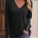 Dokotoo Women's Casual Long Sleeve V Neck Pullover Shirts Loose Fit Lightweight Knit Tops