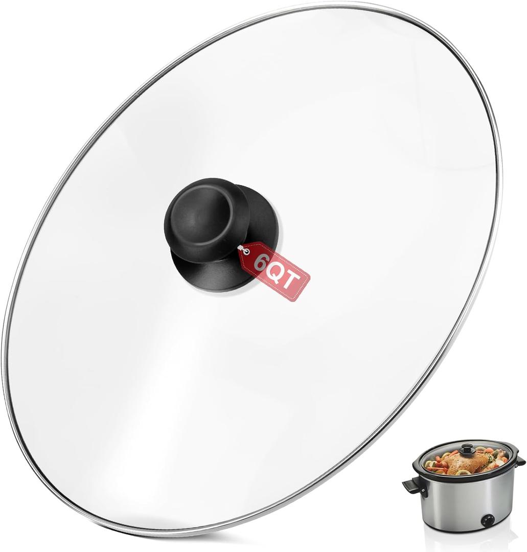 Oval Glass Crock Pot Lid 6 Quart Replacement for Hamilton Beach Slow Cooker 6 qt, Hamilton Beach Programmable Slow Cooker Replacement Parts Compatible with Hamilton Beachs Crock Pot 33665G, 1