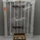 BABELIO Baby Gate for Doorways and Stairs, 26-31" Pet Gate with Wide Walk Thru Door and Lock Indicator, No Drill Pressure Mounted Safety Gate with Double Lock and Self-Closing, White