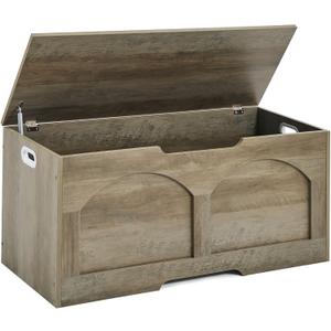 Storage Bench, 39.4" Storage Trunk, Storage Chest with U-Shaped Cut-Out Pull, Upgraded Safety Lift Support Hinge, Supports 330 lb, 39.4" x 15.7" x 18.3", Entryway Storage Bench, Greige
