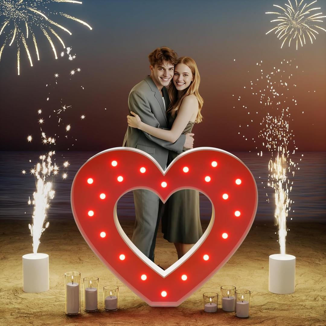 imprsv 3FT Light Up Heart Frame Valentines Day Decorations, Large Marquee Heart for Wedding Decor, Romantic Valentines Marry Me Mr and Mrs Engagement Proposal Anniversary for Party Decor