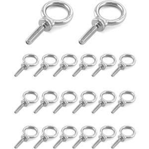 QWORK Eye Bolt, 20 Pack 1/4" - 20 x 1 Marine Grade Stainless Steel Lifting Ring Threaded Eyebolt Machinery Shoulder Eyebolts