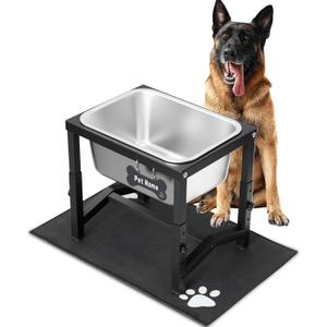 2.8 Gallon Elevated Large Dog Water Bowl, 4 Adjustable Height 10.5-15.8'' Raised Stainless Steel Bowl Stand with Anti-Slip Mat for Large Breed, Metal Dog Feeding Station for Relief Joint Pressure