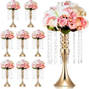 Unittype 8 Pcs Wedding Centerpieces for Tables 13 Inch Tall, Crystal Flower Stand Floral Vases for Tabletop Flower Arrangement Stand Valentines Gift Baptism Christmas Party Decor (Gold)