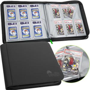 FunGuys 60 PSA Slab Holder, 6 Pocket Graded Card Storage, Zipper Binder, MTG Card Binder (Black and Black)
