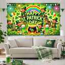 St. Patrick's Day Banner 71x43 Inch Leprechaun Shamrock Irish Party Decorations Outdoor Porch Entrance Celebration Green Holiday Display Background for Happy St. Patrick's Day Decor